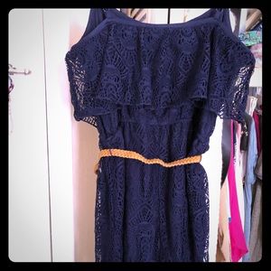 Blue summer dress with belt